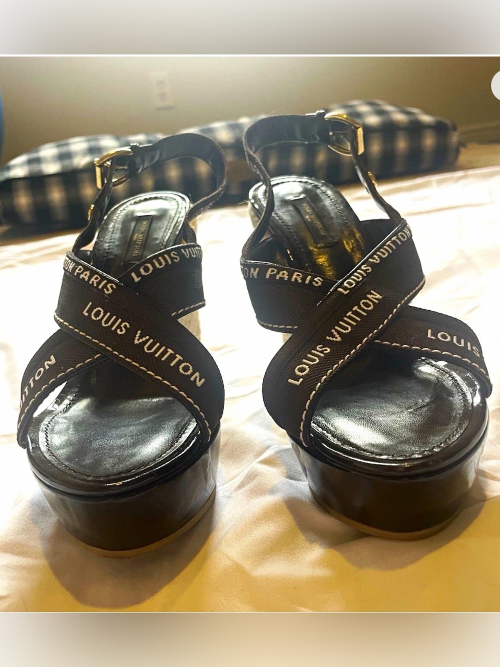 Louis Vuitton Black Platform Crisscross Logo Strap Sandals